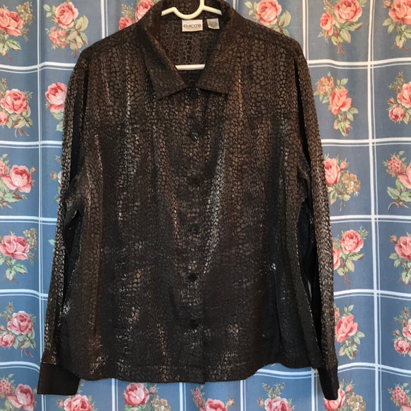 Chico’s size 3 or 16 Brown satiny blouse with shimmery snake print - Picture 1 of 4